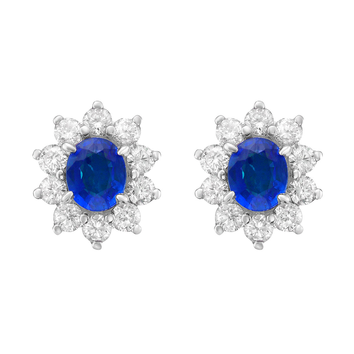 14K White Gold Blue Sapphire Earrings, 0.94ct