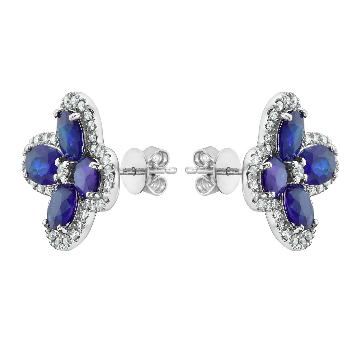 14K White Gold Blue Sapphire Earrings, 3.6ct