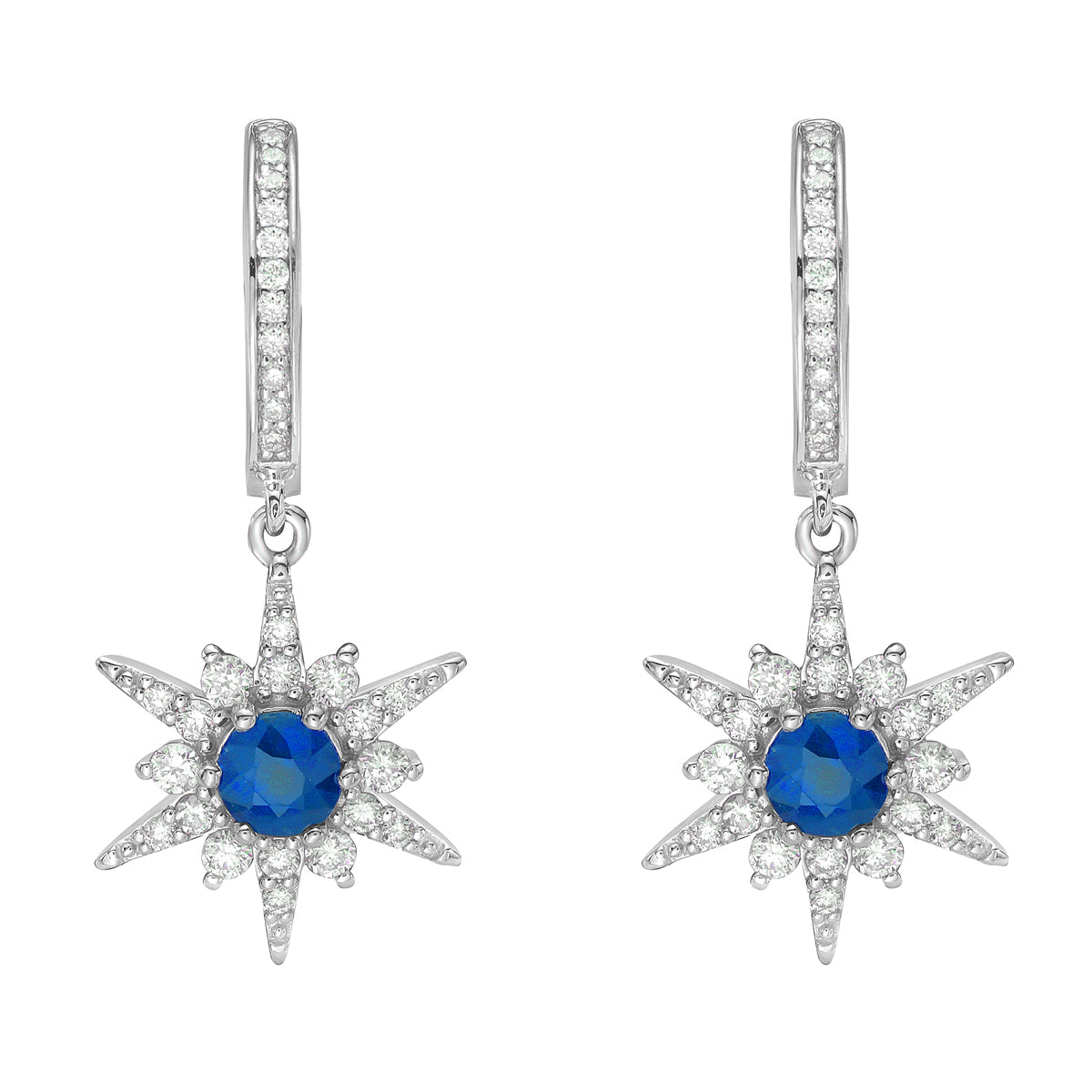 14K White Gold Blue Sapphire Earrings, 0.83ct