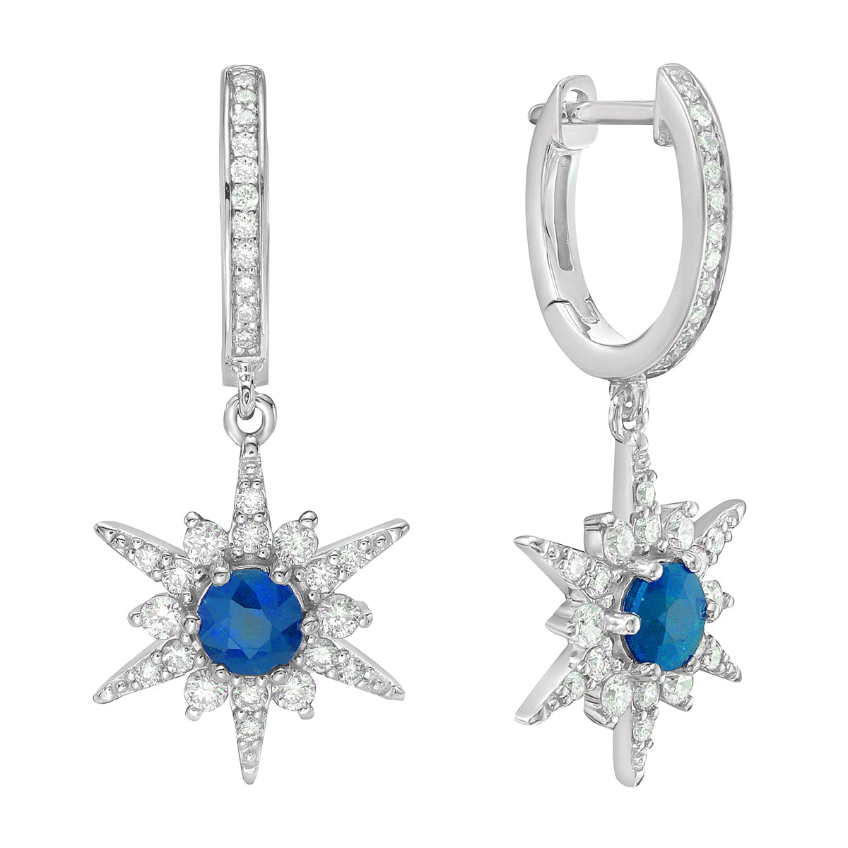 14K White Gold Blue Sapphire Earrings, 0.83ct