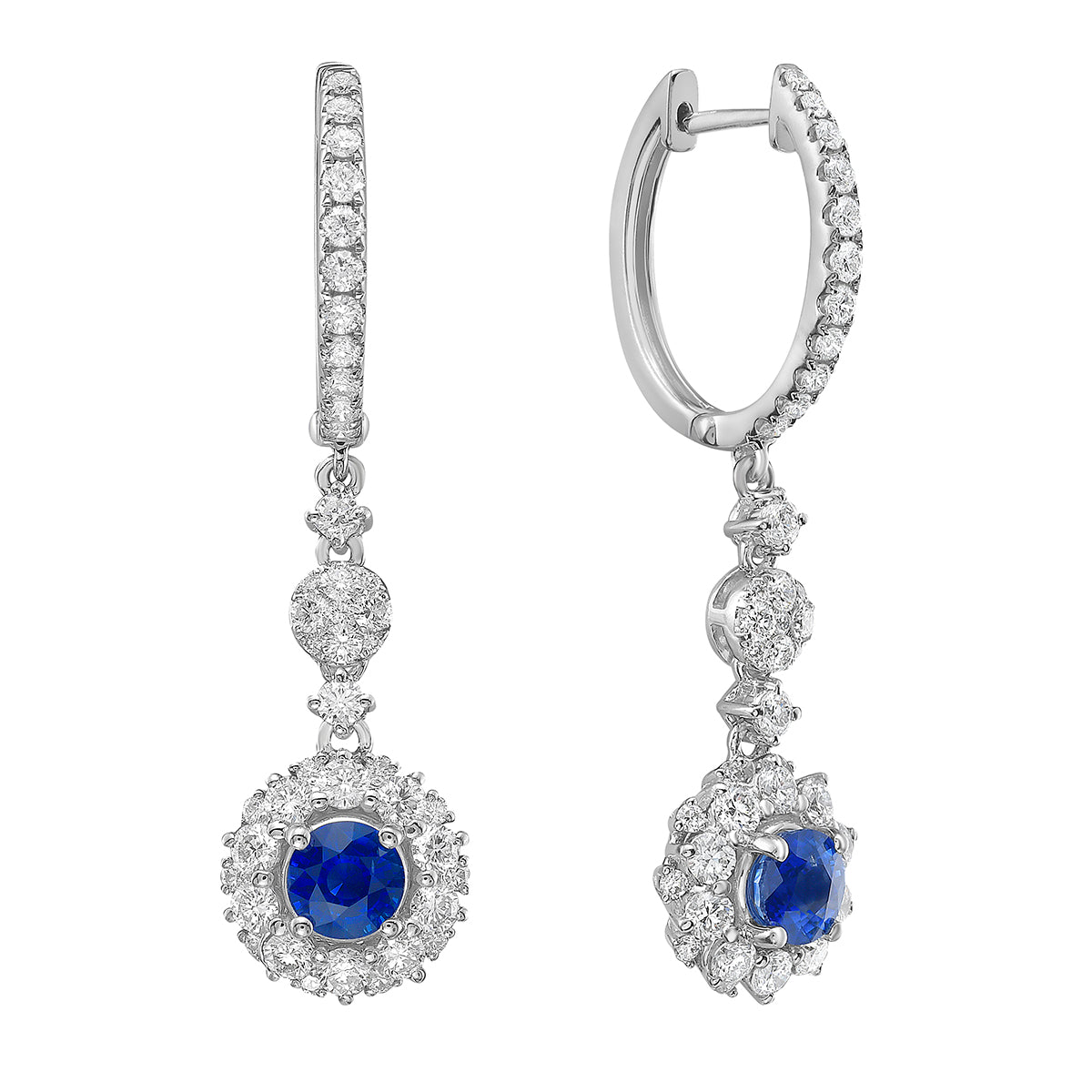 14K White Gold Blue Sapphire Earrings, 1.14ct