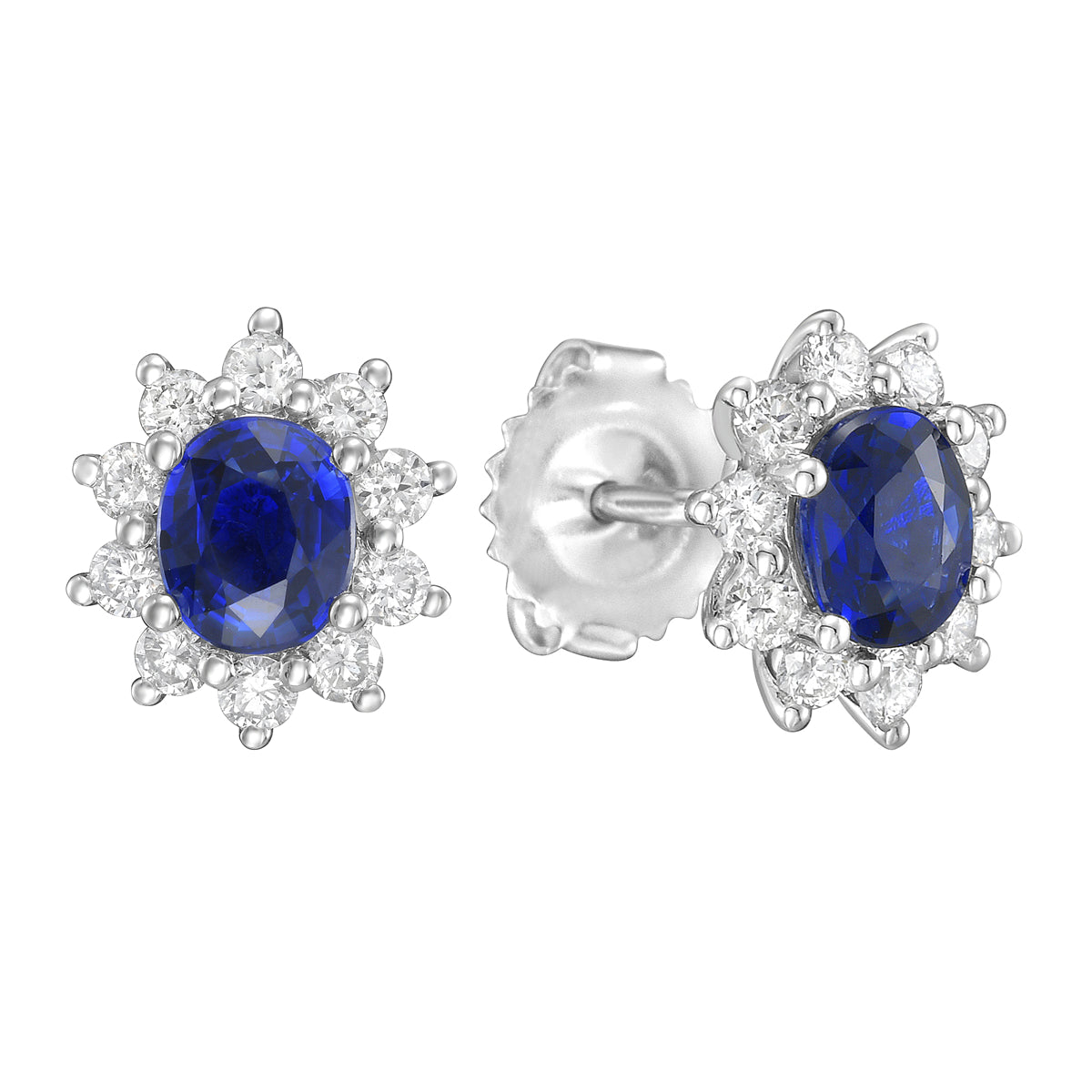 14K White Gold Blue Sapphire Earrings, 1.16ct
