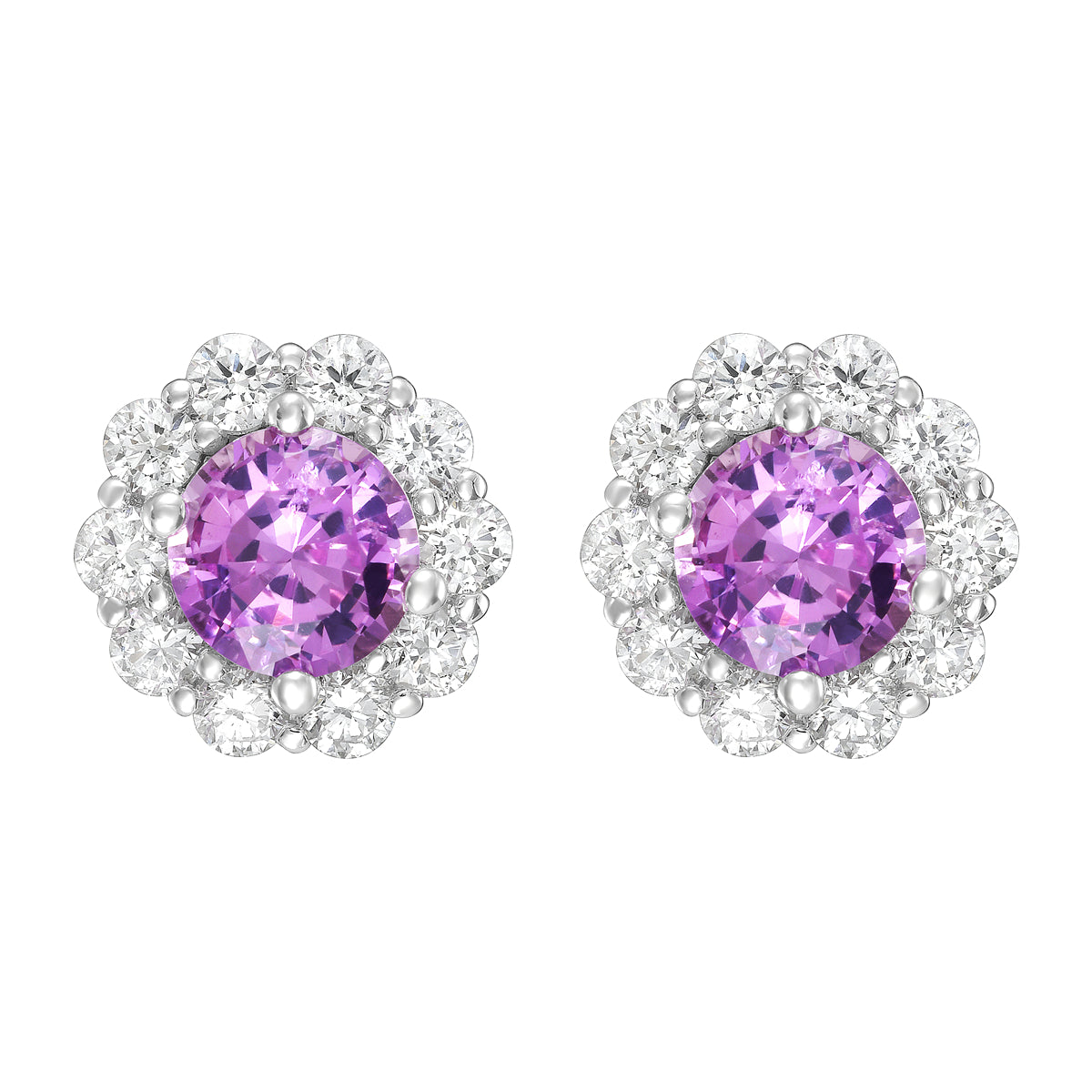 14K White Gold Pink Sapphire Diamond Earrings, 1.65ct