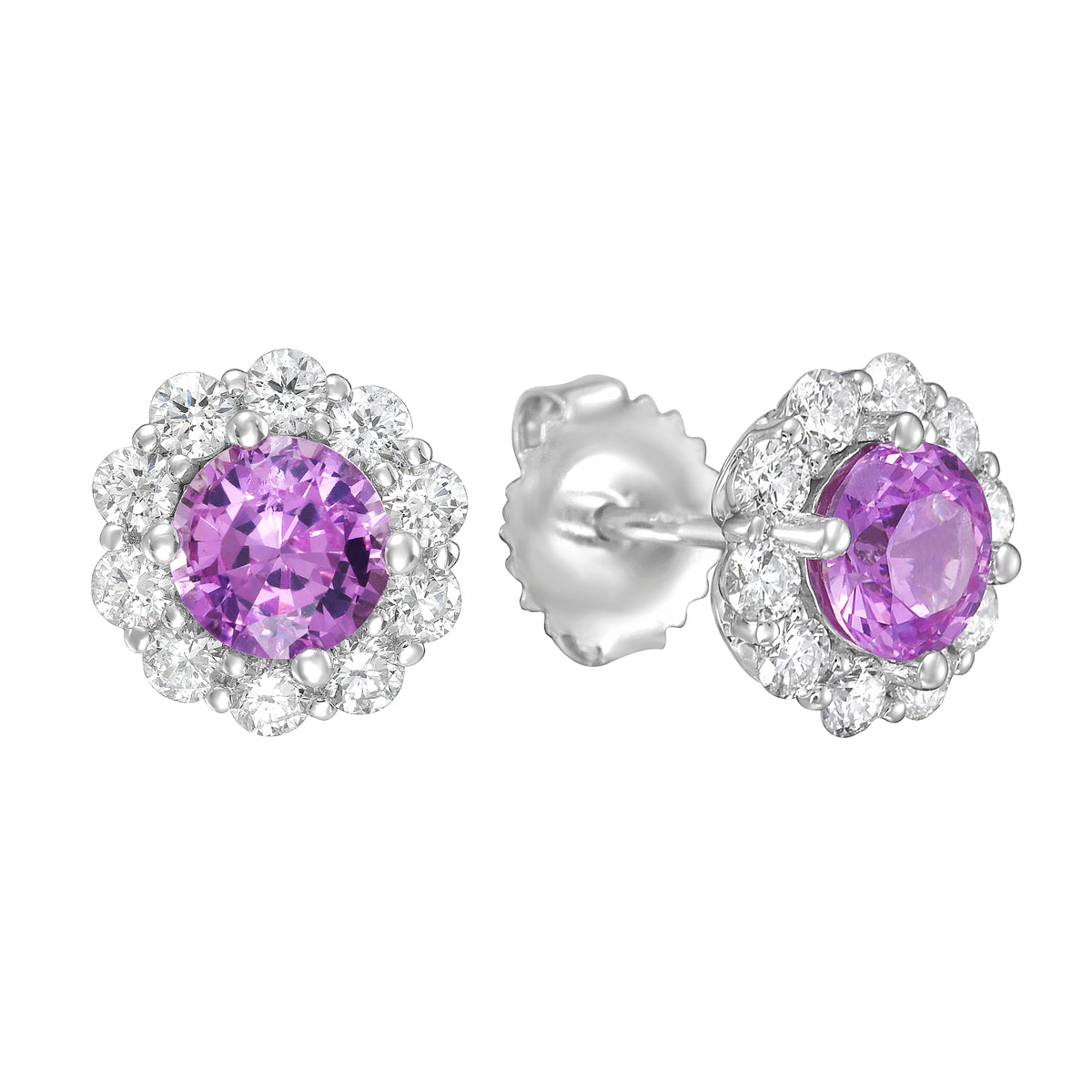 14K White Gold Pink Sapphire Diamond Earrings, 1.65ct