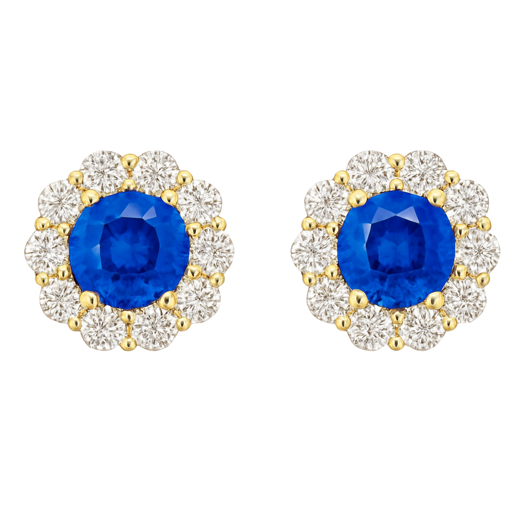 14K Yellow Gold Blue Sapphire Earrings, 1.58ct
