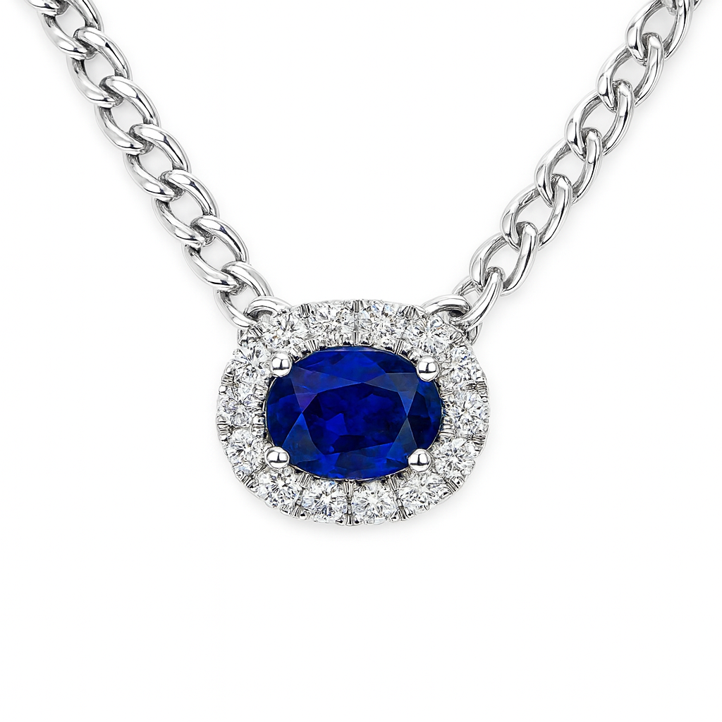 Handmade 14K White Gold Blue Sapphire Necklace, 1.21ct