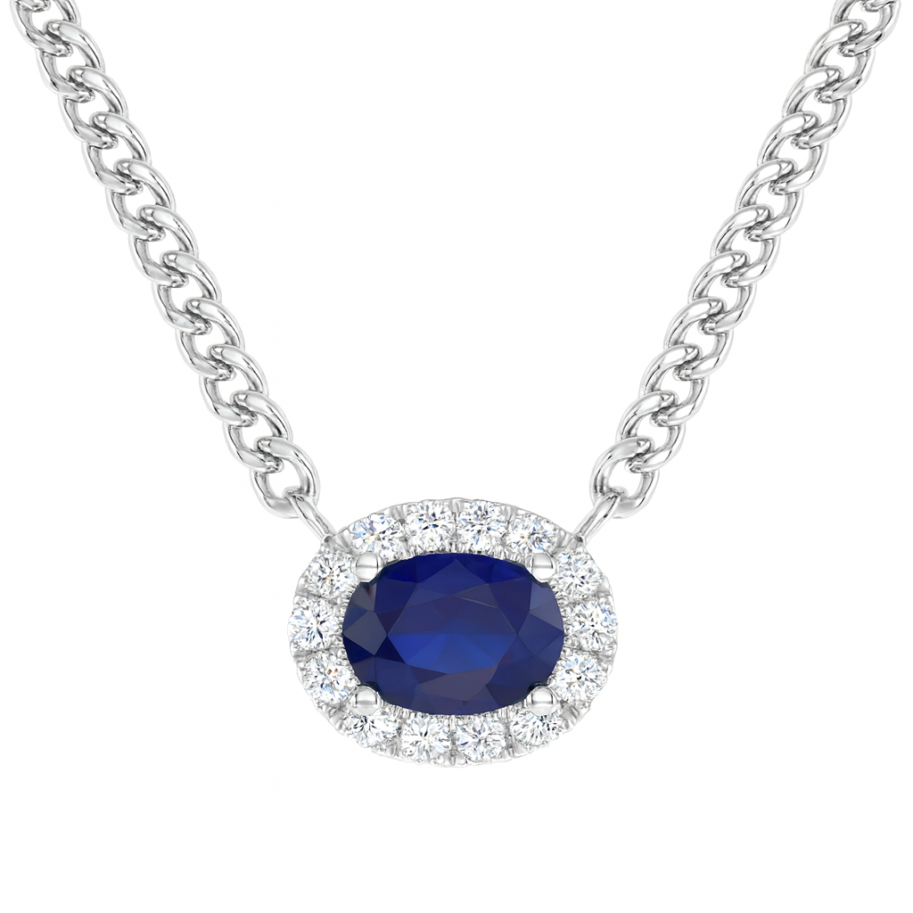 Handmade 14K White Gold Blue Sapphire Necklace, 1.42ct