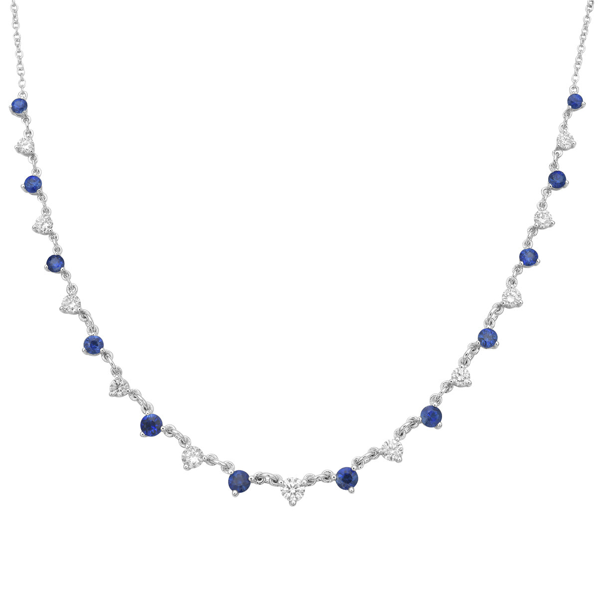 14K White Gold Blue Sapphire Necklace, 0.72ct