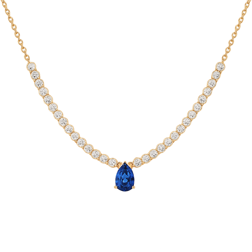 14K Yellow Gold Blue Sapphire Necklace, 0.35ct
