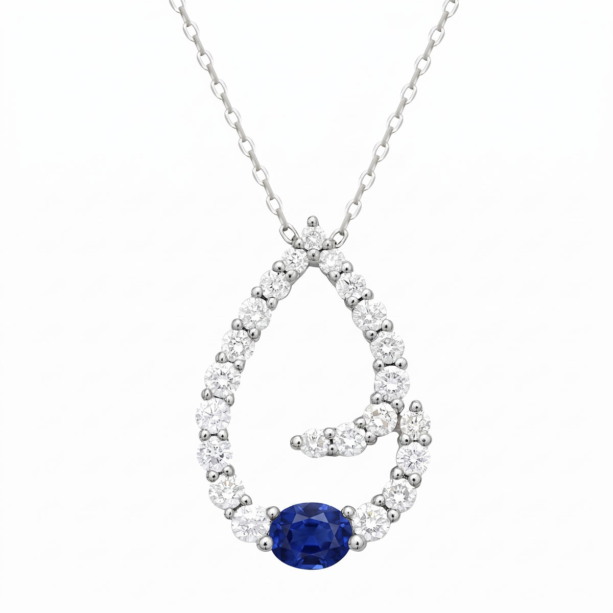 14K White Gold Blue Sapphire Pendant, 0.4ct