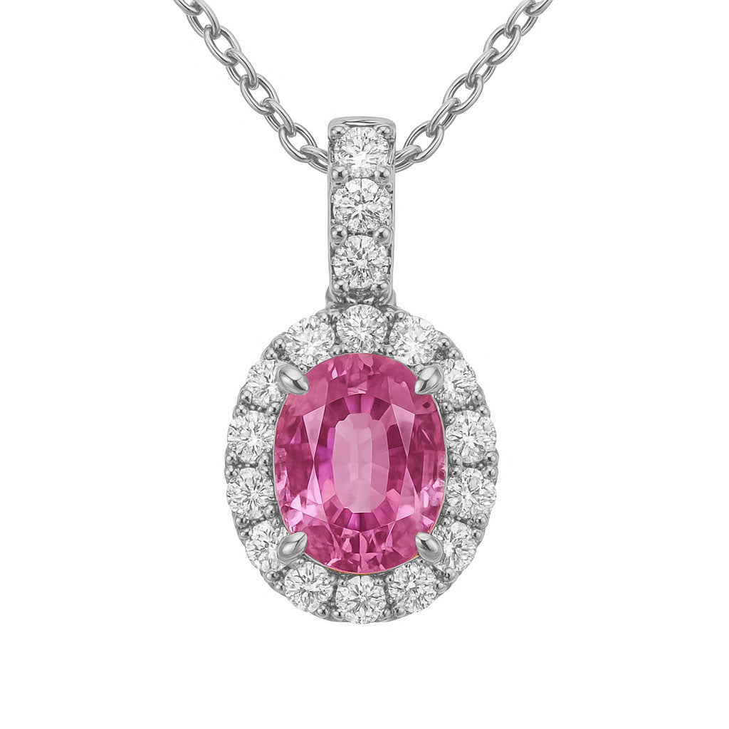 14K White Gold Pink Sapphire Pendant, 0.84ct