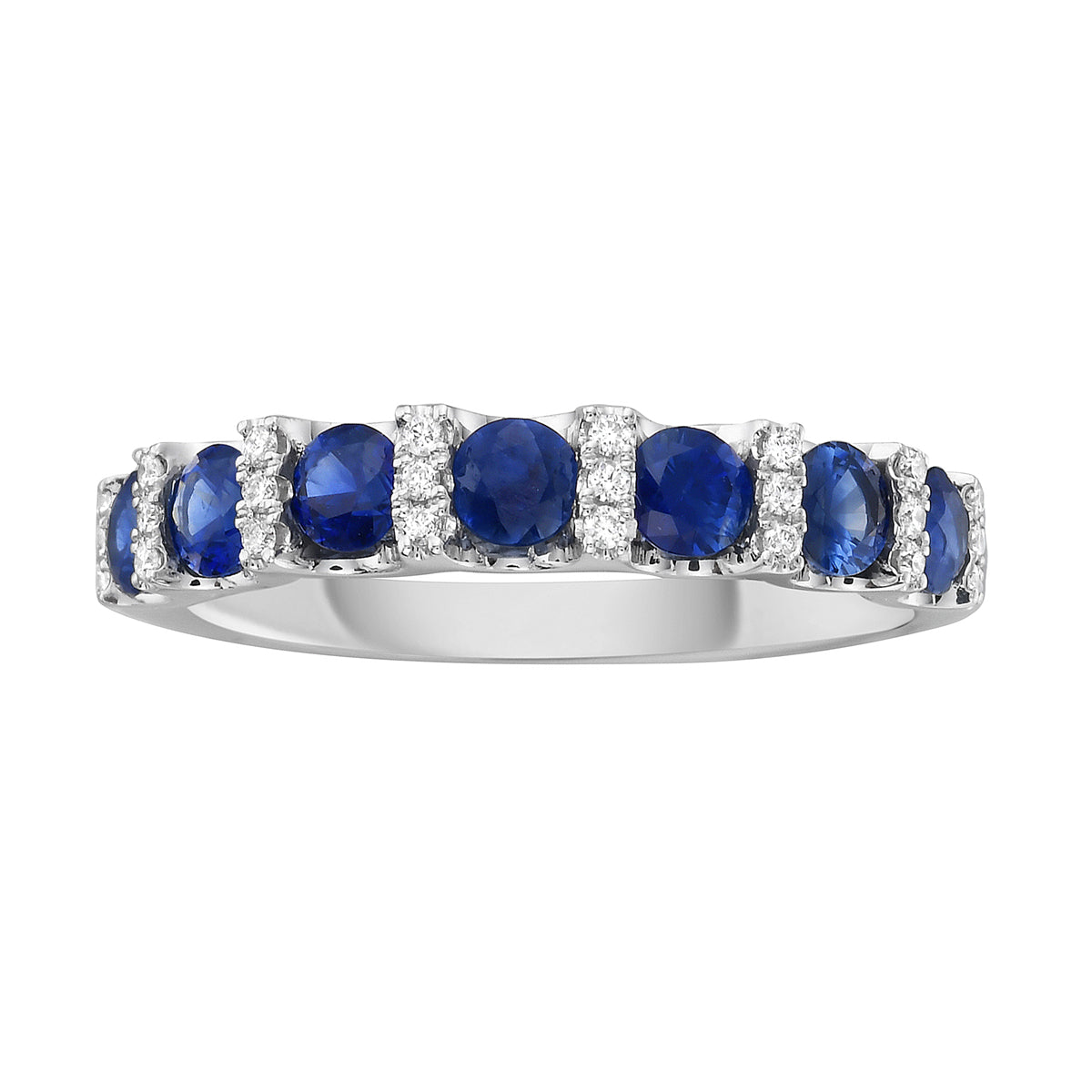 14K White Gold Sapphire with Diamond Row Band, 0.9ct