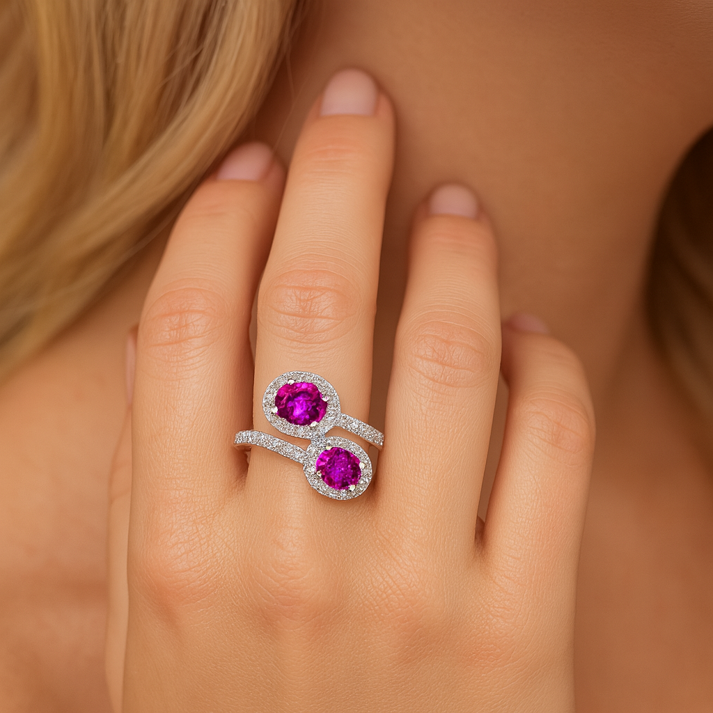 14K White Gold Pink Sapphire Diamond Ring, 0.96ct