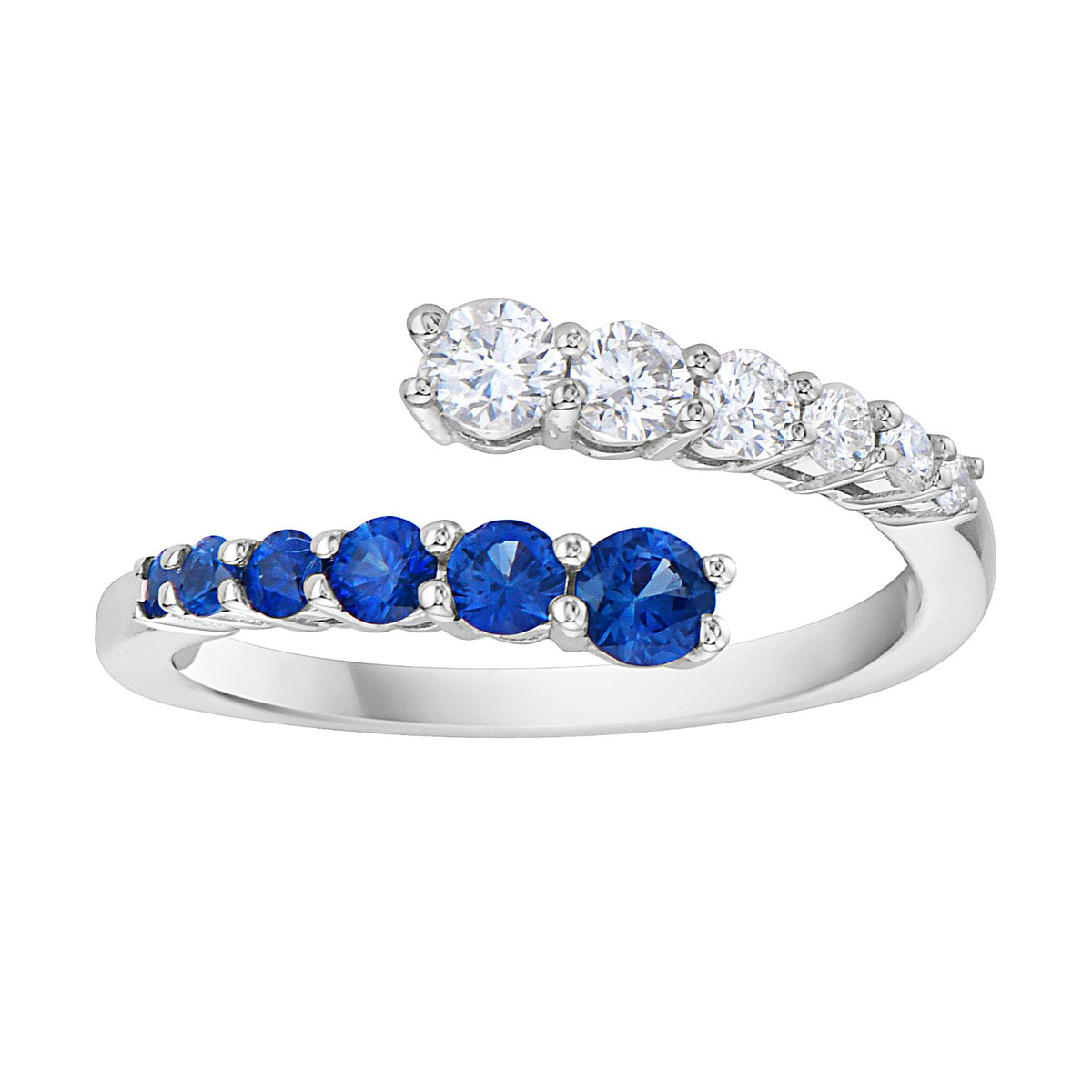 14K White Gold Sapphire and Diamond Graduated Bypass Ring, 0.43ct