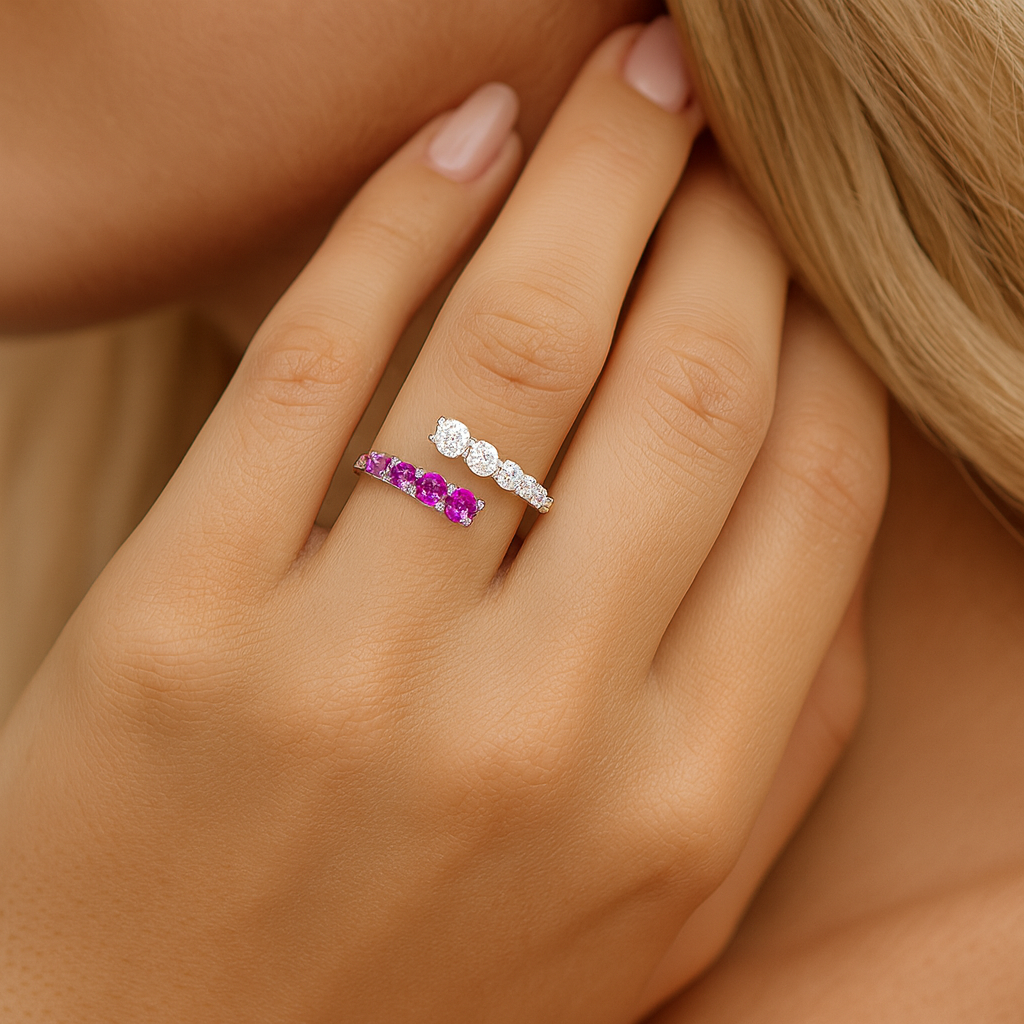 14K White Gold Pink Sapphire Diamond Ring, 0.46ct