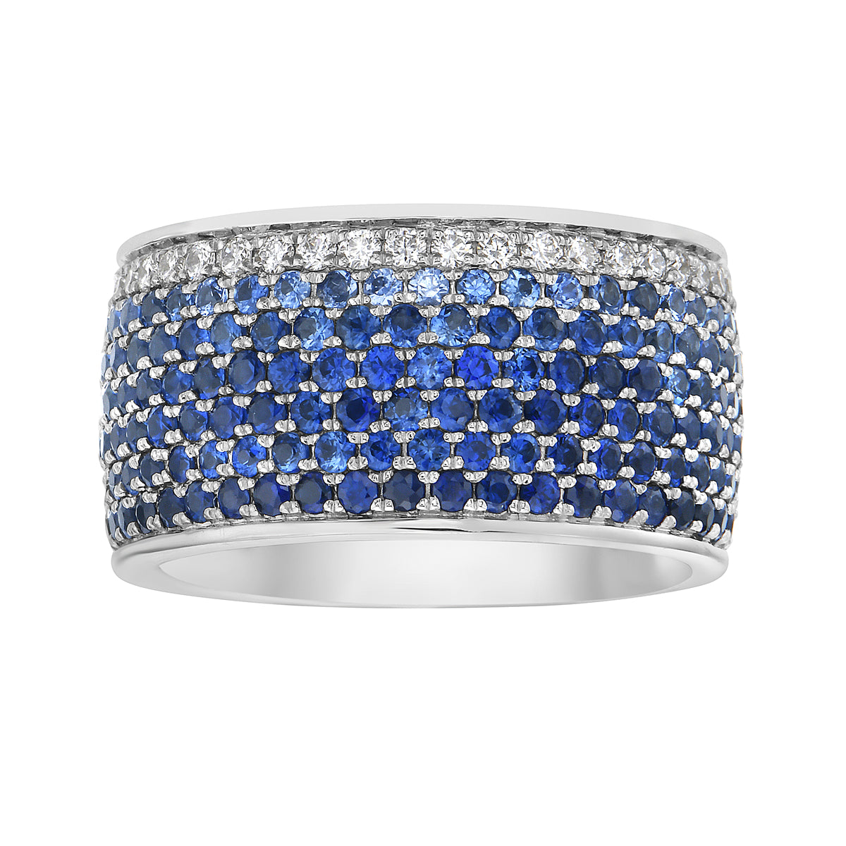 14K White Gold Multi Row Sapphire and Diamond Ring, 4.28ct