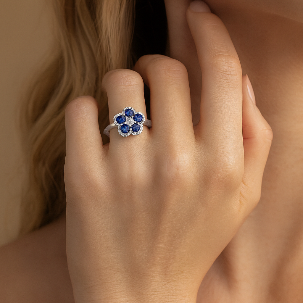 14K White Gold Blue Sapphire Ring, 0.75ct