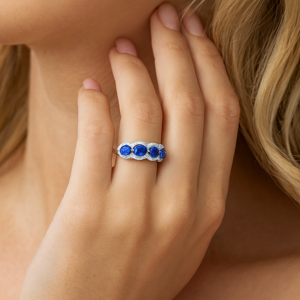 14K White Gold Blue Sapphire Ring, 5.5-6.5mm, 2.09ct