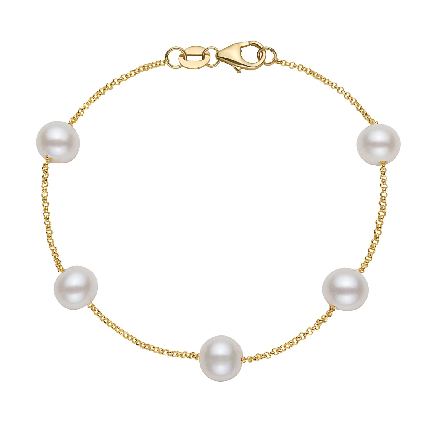 14K White Gold 6-7mm Freshwater Yellow Gold Tincup Bracelet