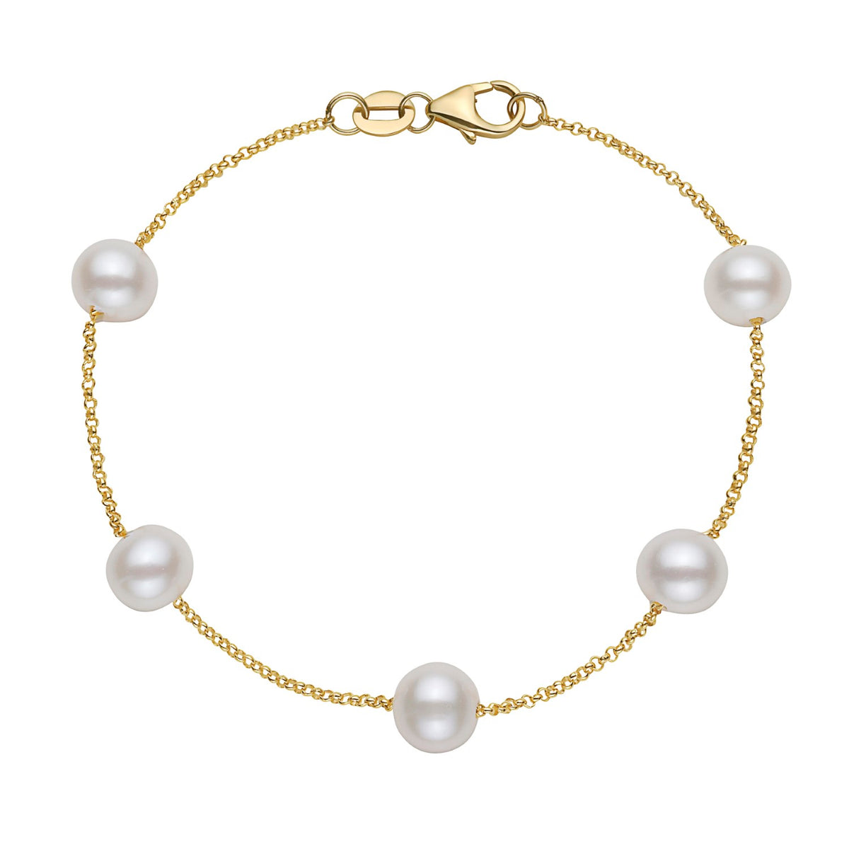 14K White Gold 6-7mm Freshwater Yellow Gold Tincup Bracelet