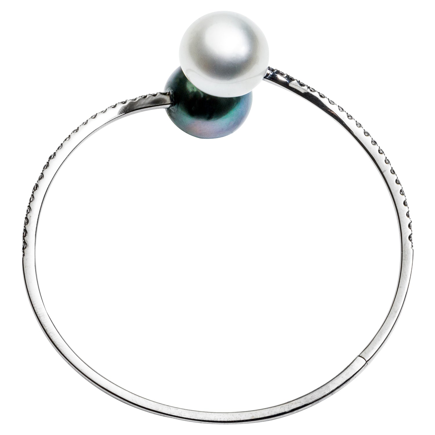 18K White Gold South Sea & Tahitian Pearl Bangle, 12-13mm, 1.03ct