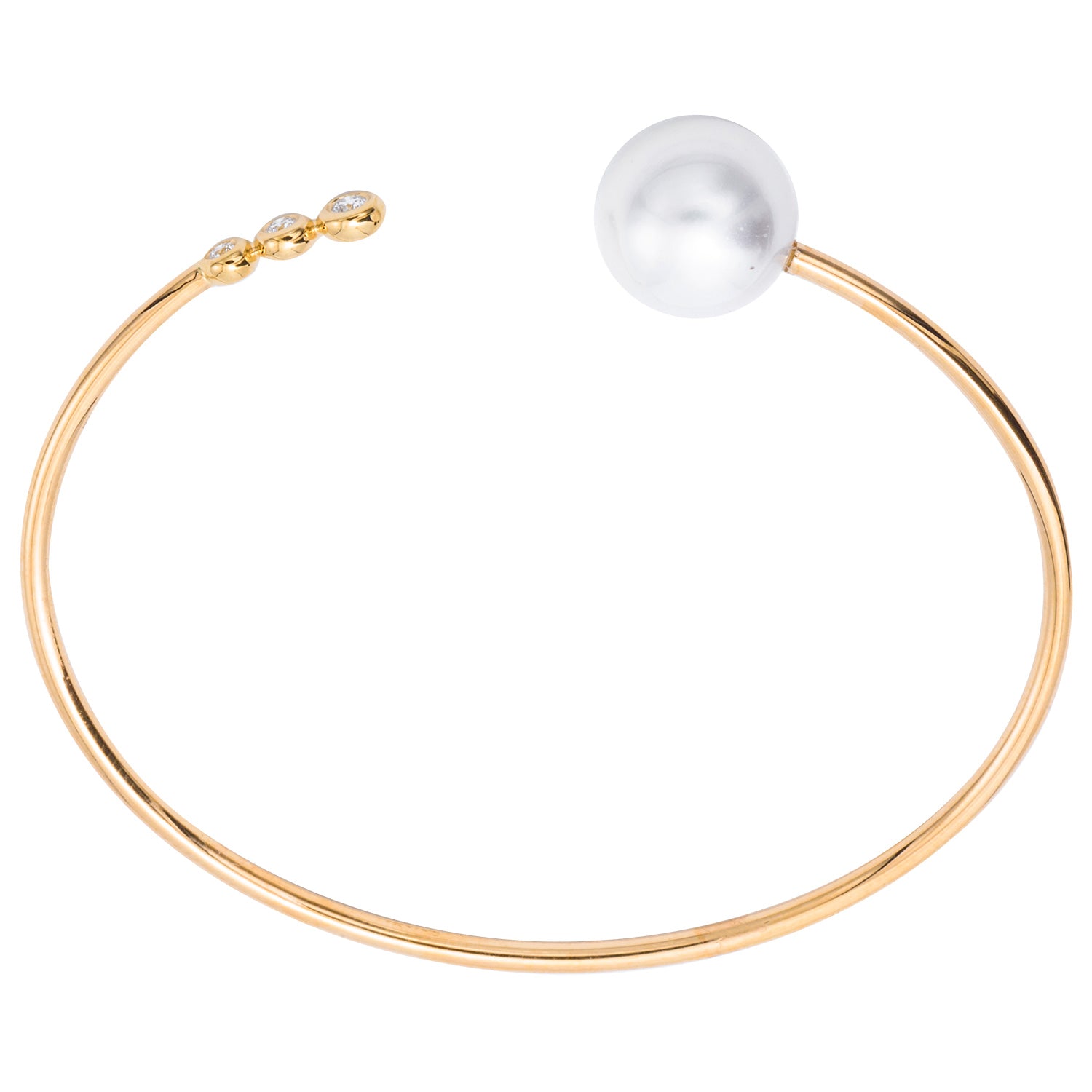 18K Yellow Gold Multi Diamond South Sea Pearl Bangle 11-12mm, 0.1ct