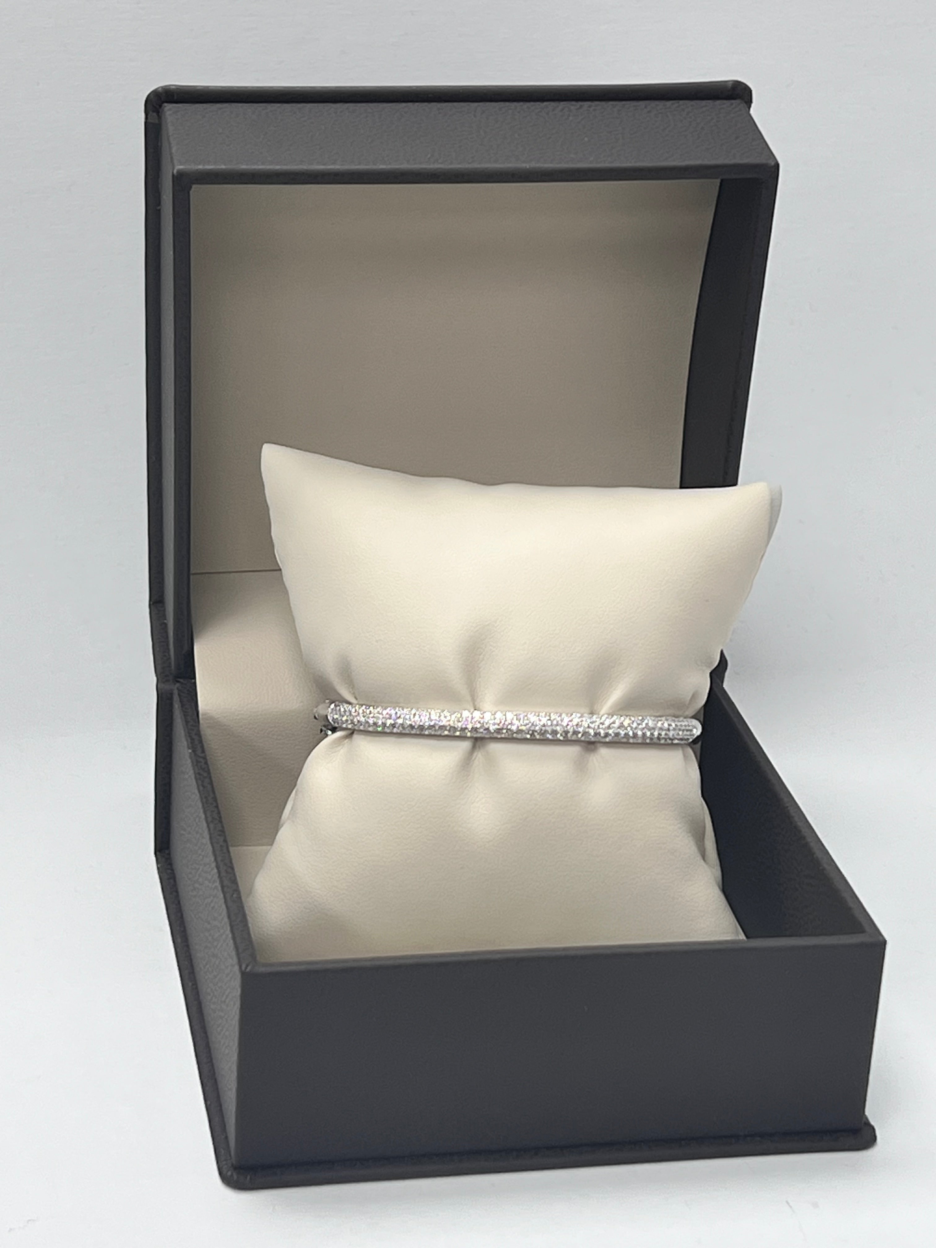 14K White Gold Three Row Diamond Bangle, 2ct