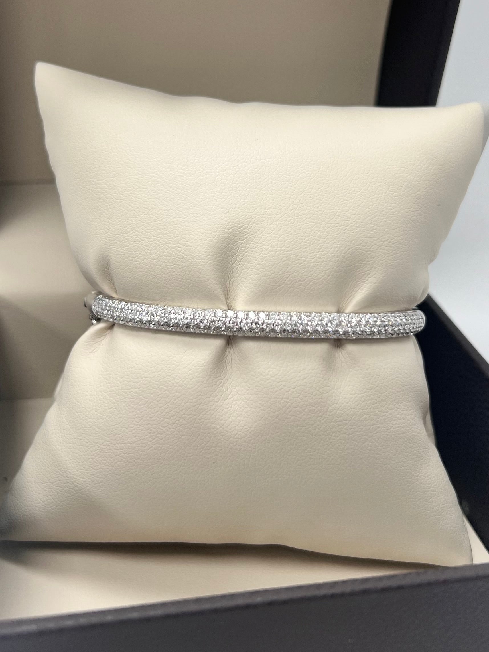 14K White Gold Three Row Diamond Bangle, 2ct