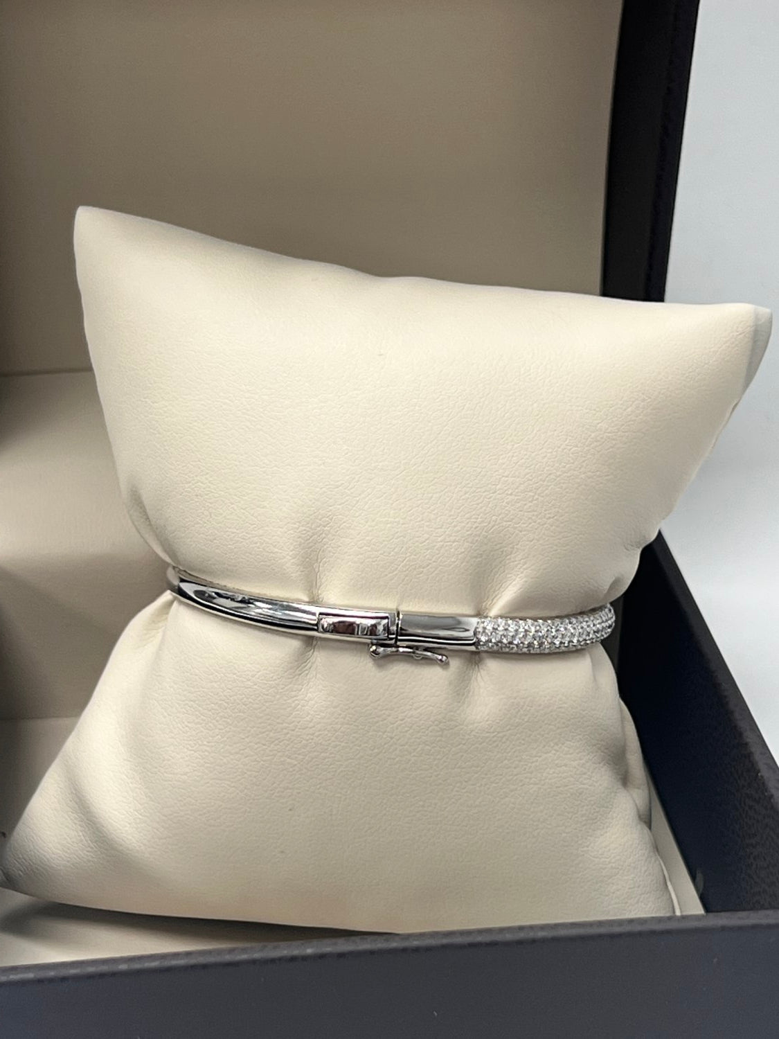 14K White Gold Three Row Diamond Bangle, 2ct