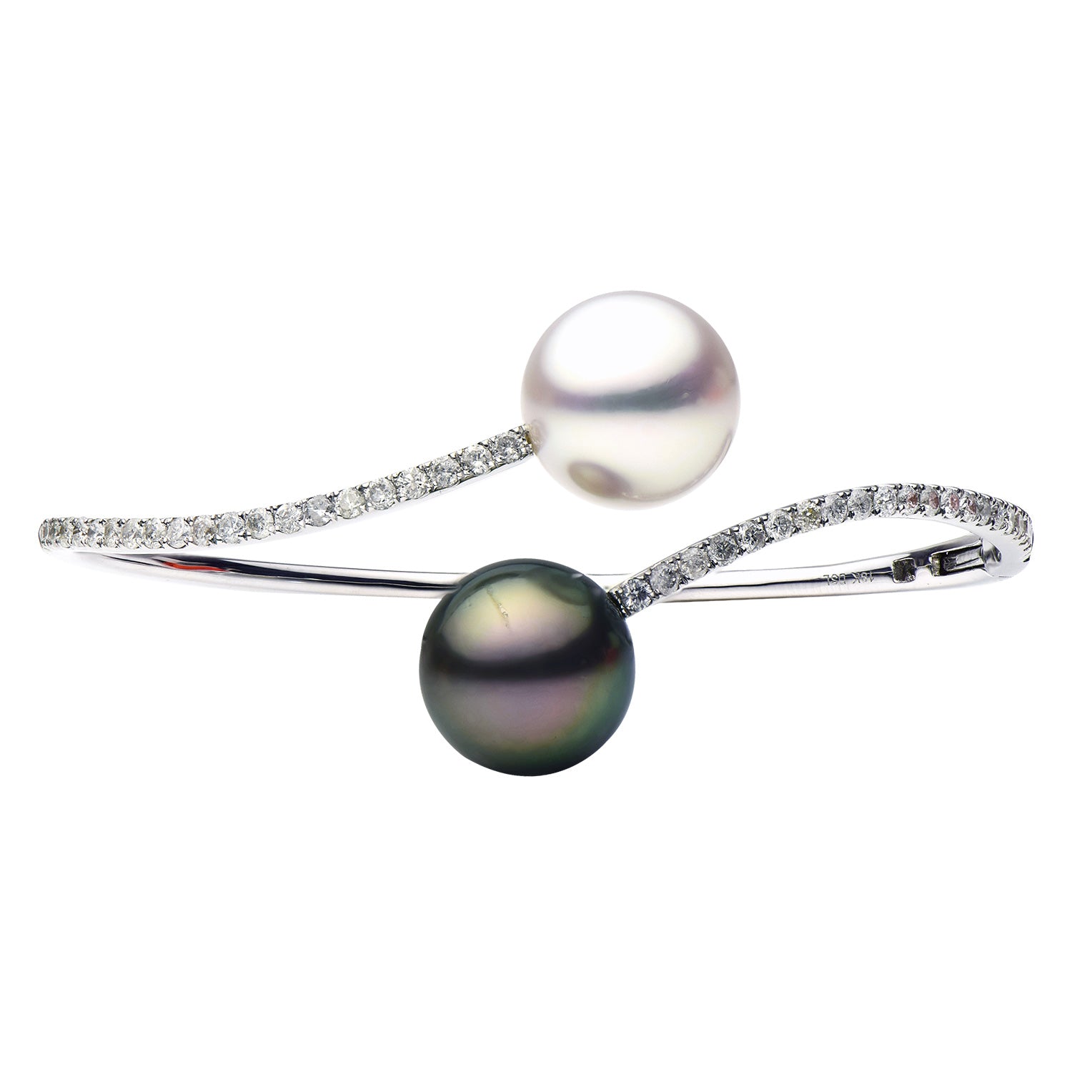 14K White Gold White South Sea & Tahitian Pearl and Diamond Bracelet, 11-12mm, 0.92ct