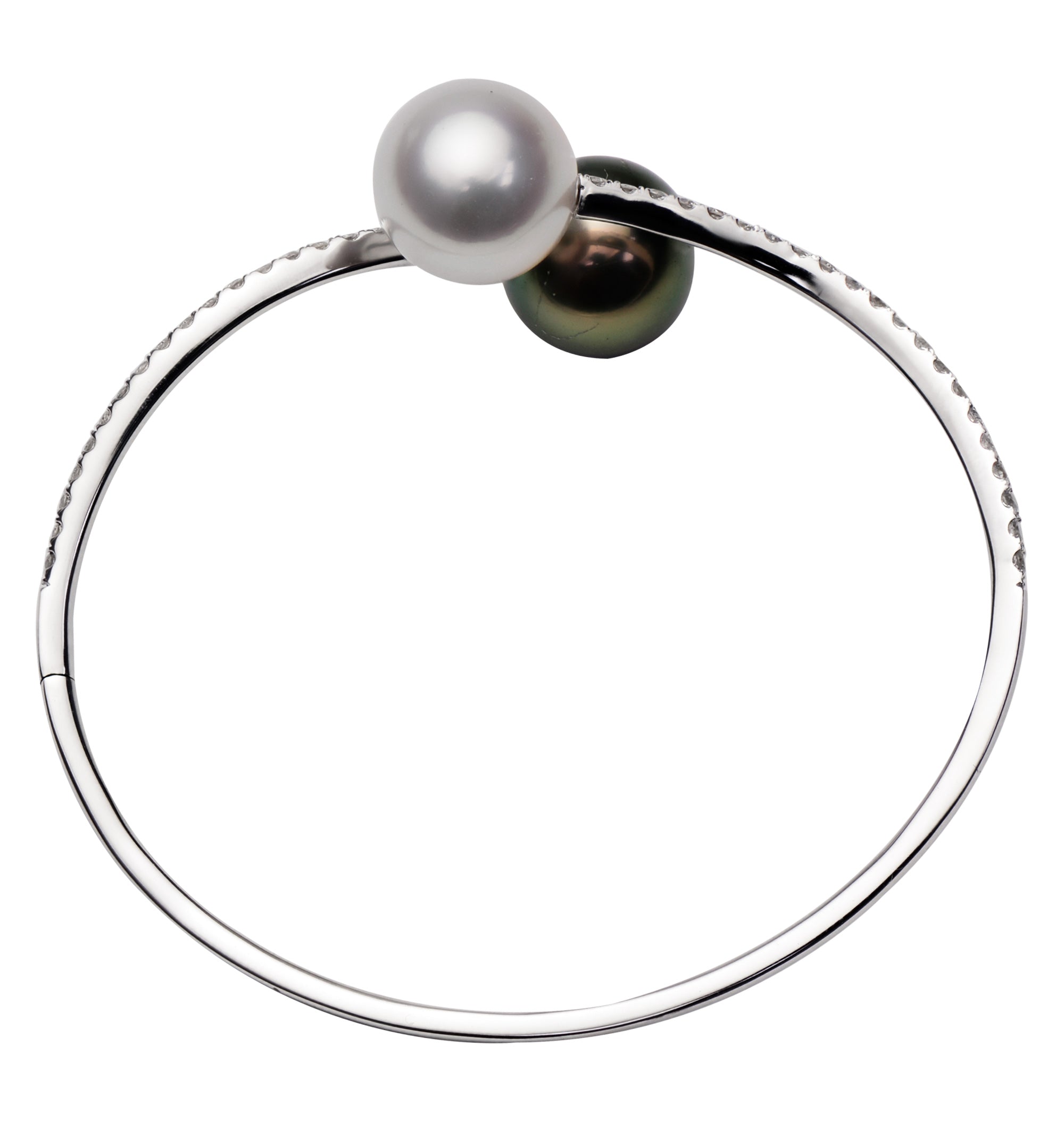 14K White Gold White South Sea & Tahitian Pearl and Diamond Bracelet, 11-12mm, 0.92ct