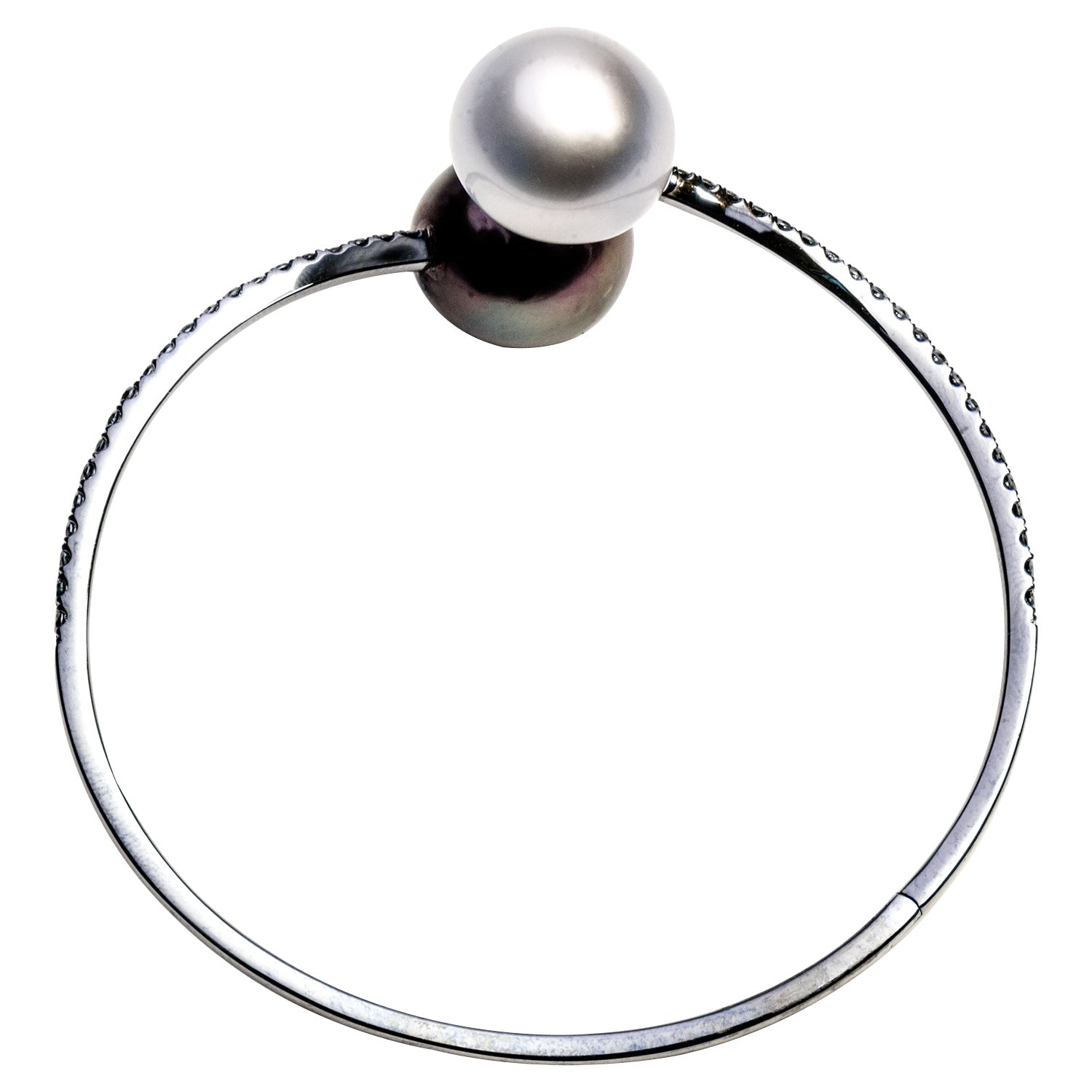 14K White Gold White South Sea & Tahitian Pearl and Diamond Bracelet, 11-12mm, 0.92ct