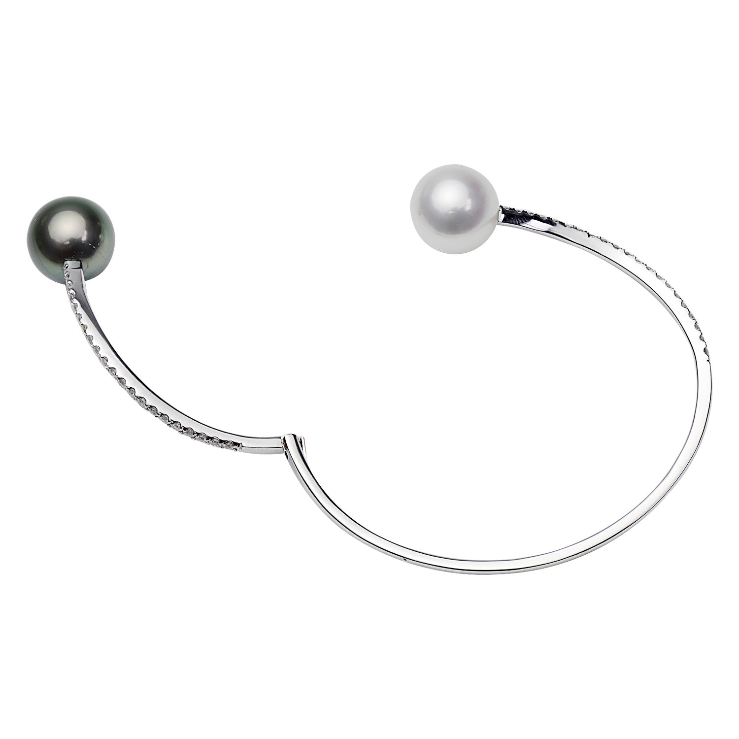 14K White Gold White South Sea & Tahitian Pearl and Diamond Bracelet, 11-12mm, 0.92ct