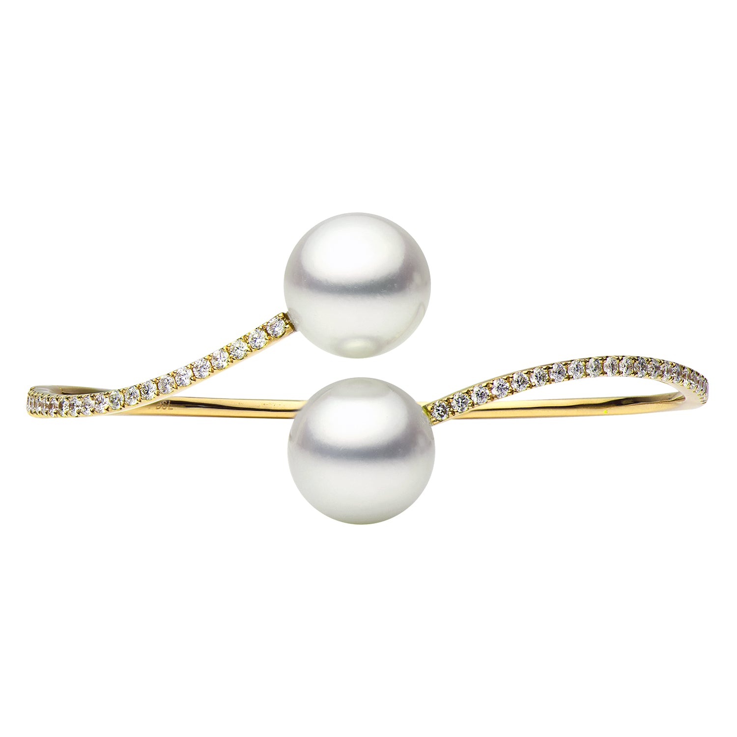 14K Yellow Gold Freshwater Pearl and Diamond Bracelet, 11-12mm, 0.92ct