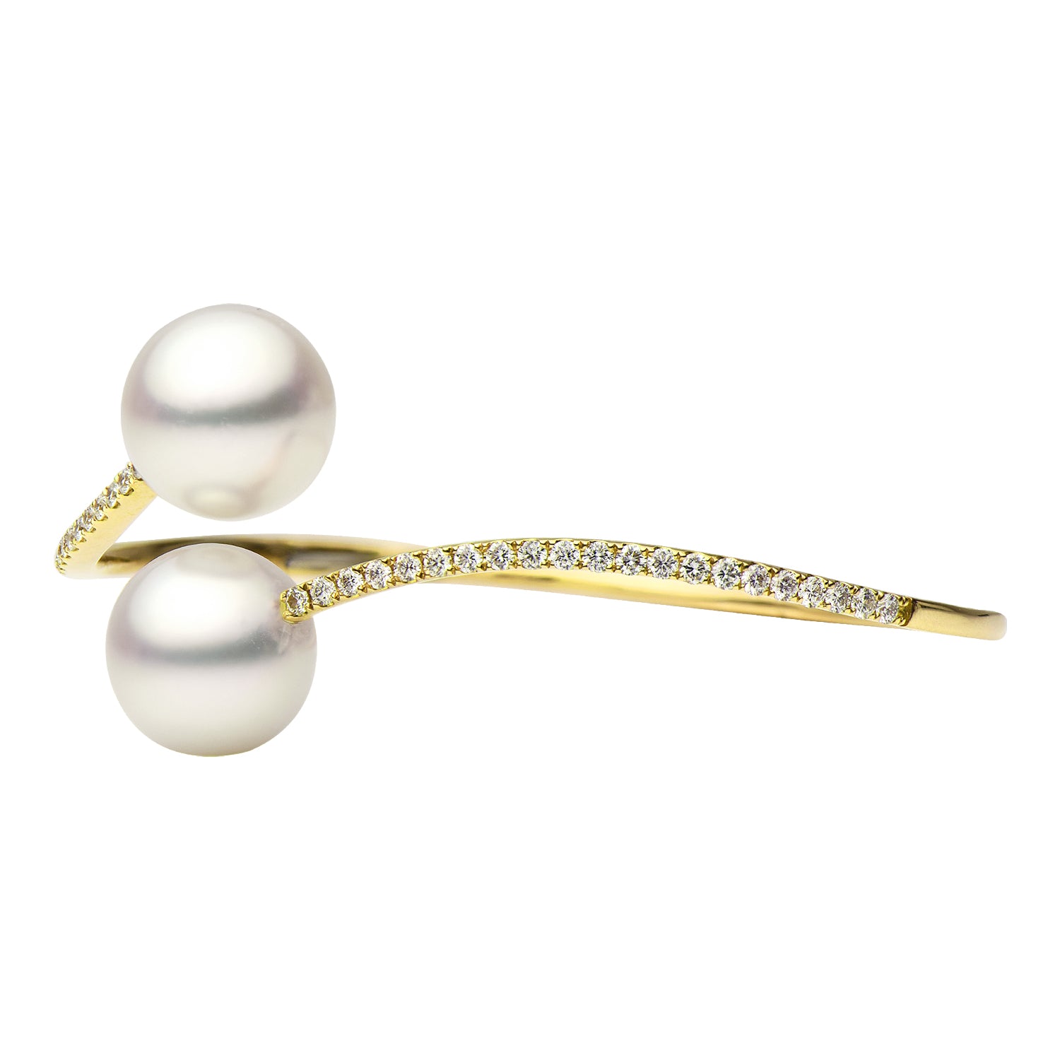14K Yellow Gold Freshwater Pearl and Diamond Bracelet, 11-12mm, 0.92ct