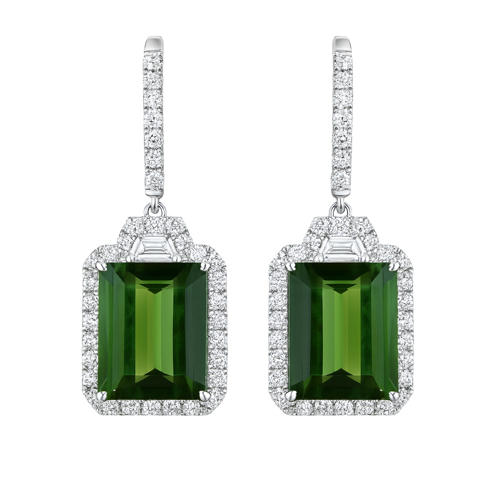 Handmade 18K White Gold Tourmaline Earrings, 10.19ct