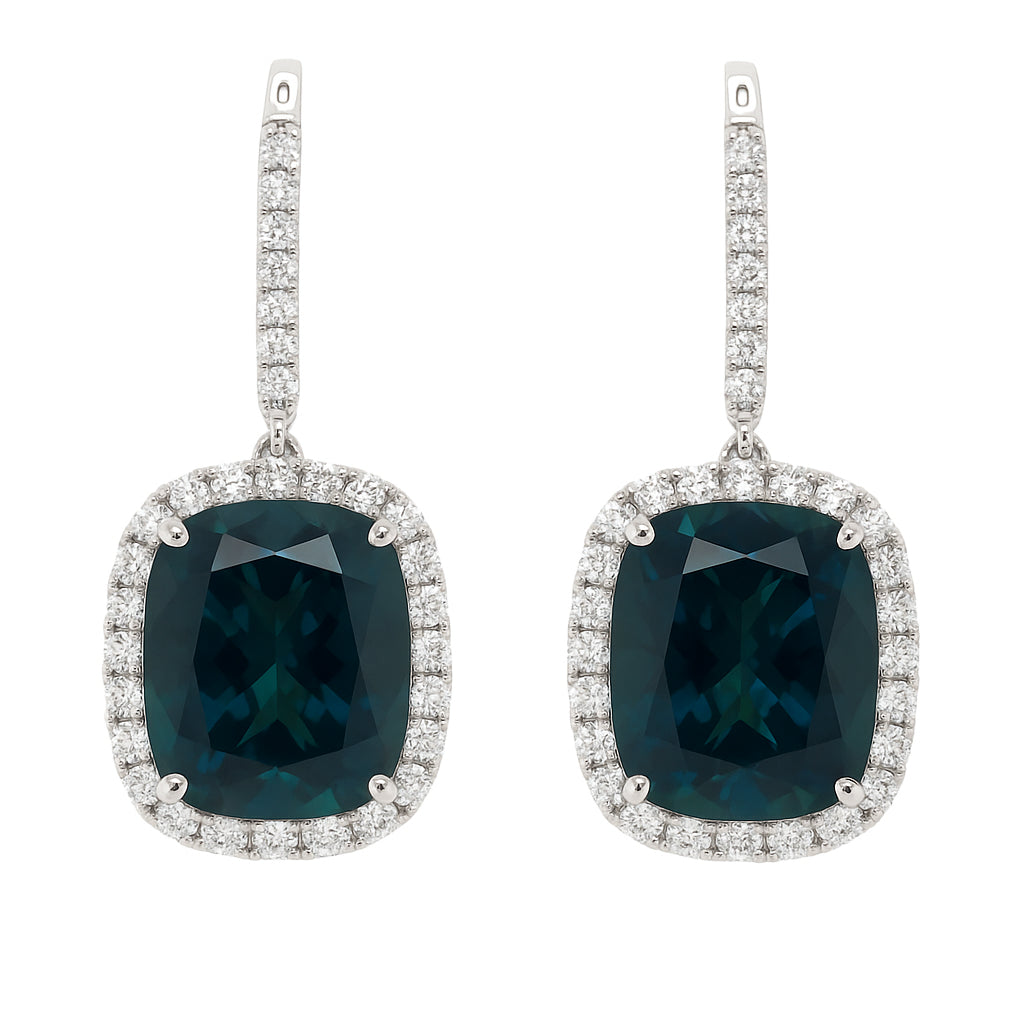 Handmade 18K White Gold Tourmaline Earrings, 13.45ct