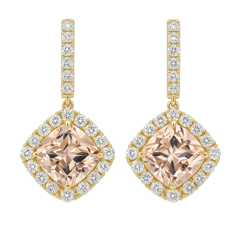 Handmade 18K Yellow Gold Morganite Earrings, 6.99ct