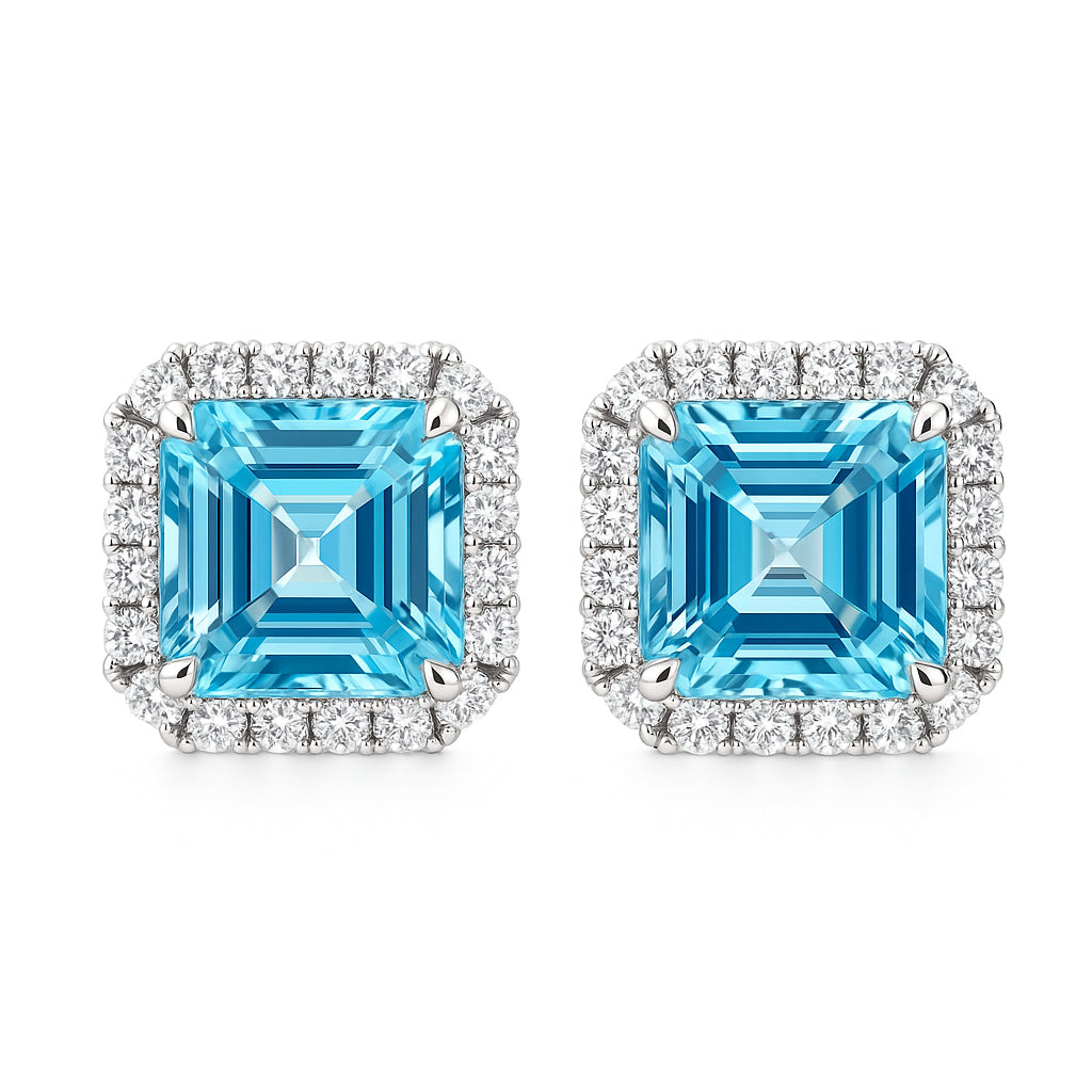 Handmade 18K White Gold Aquamarine Earrings, 8.77ct