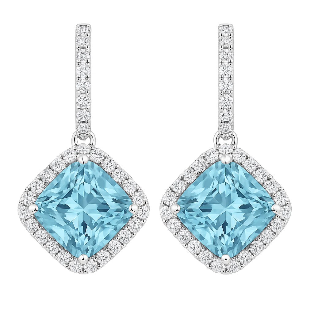 Handmade 18K White Gold Aquamarine Earrings, 12.5ct