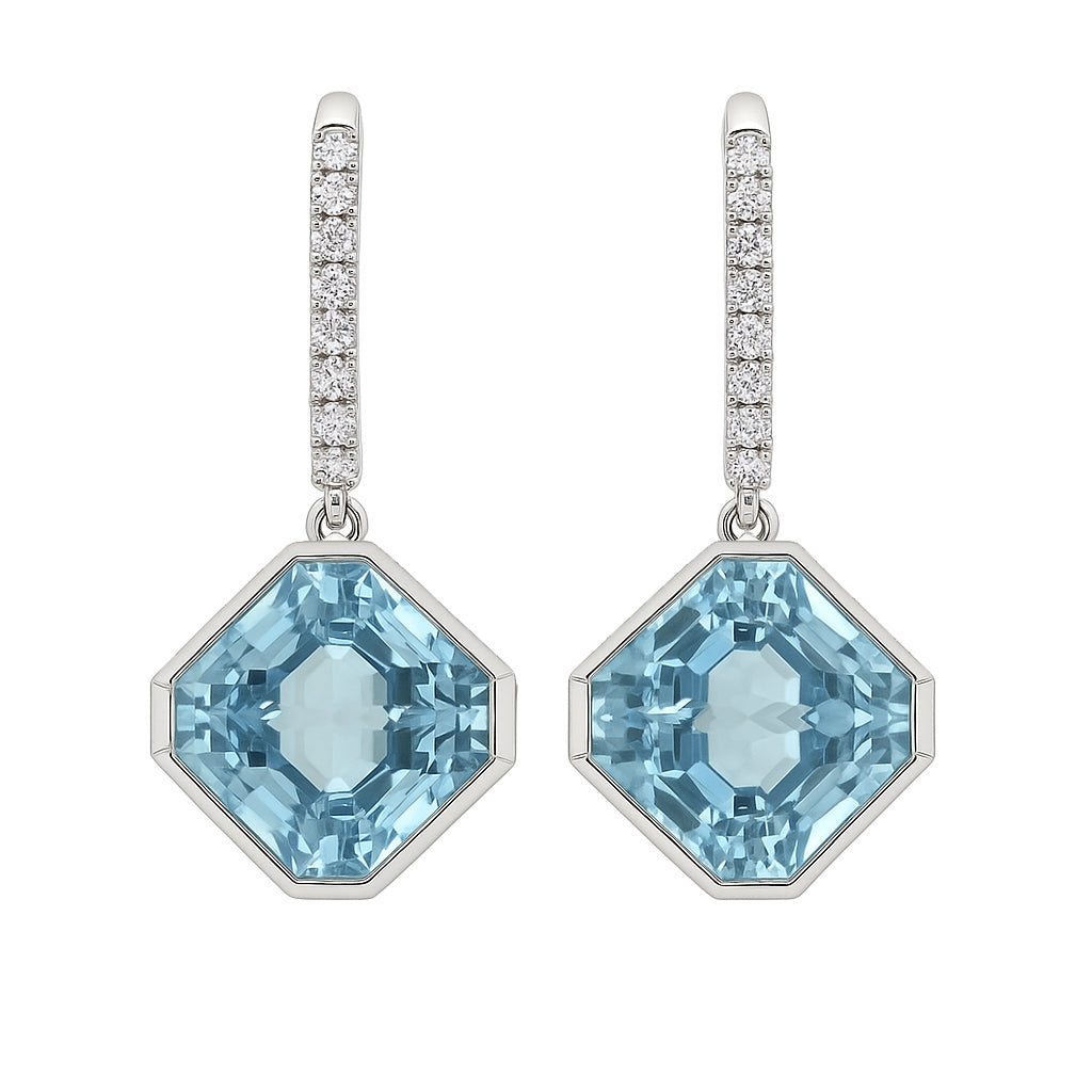 Handmade 18K White Gold Aquamarine Earrings, 15.08ct