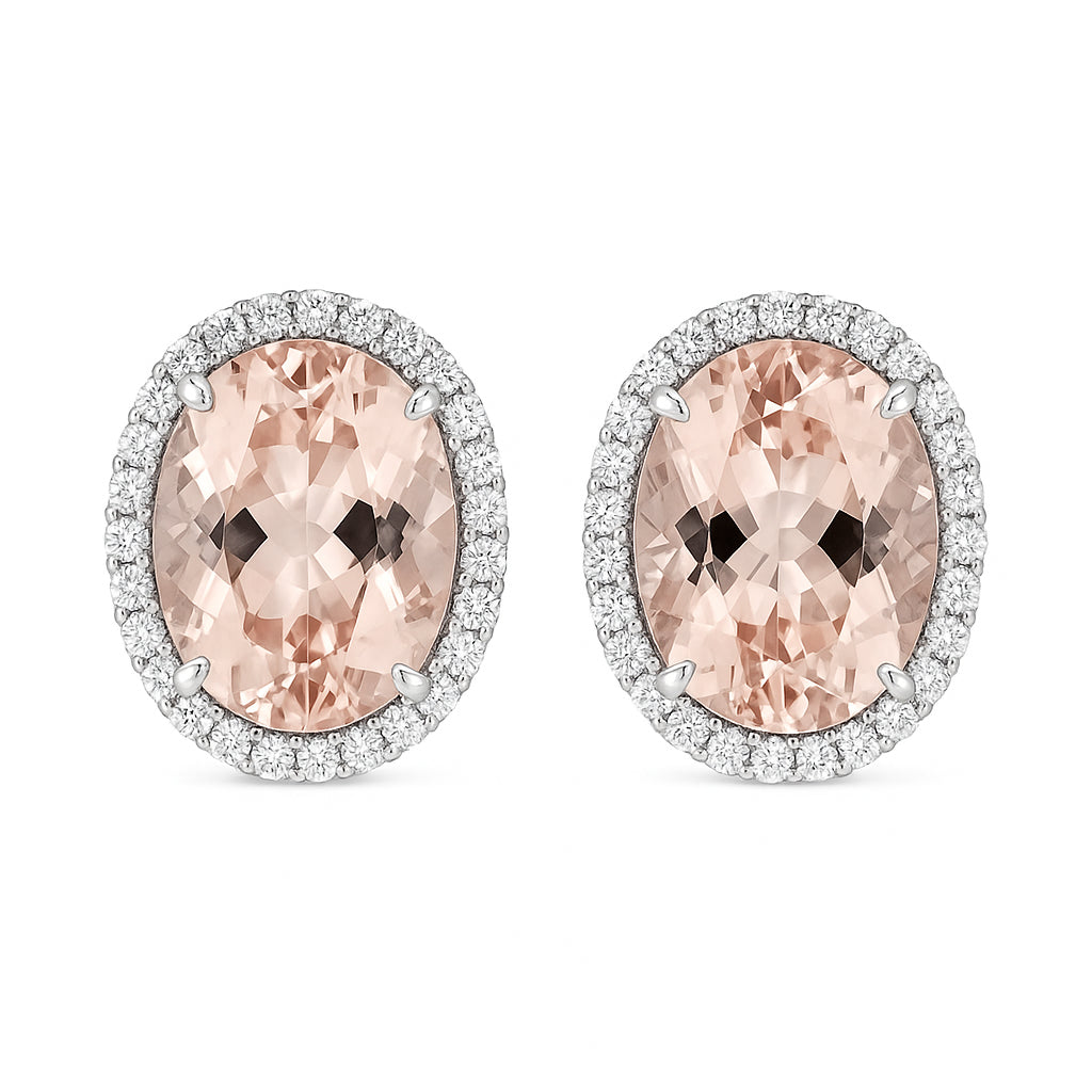 Handmade 18K White Gold Morganite Earrings, 12.36ct