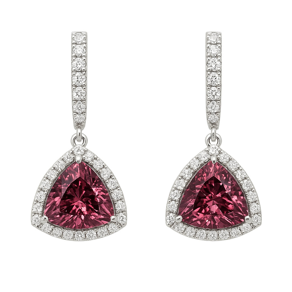 Handmade 18K White Gold Pink Tourmaline Earrings, 8.88ct