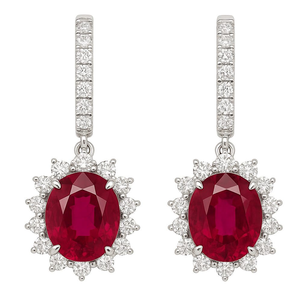 Handmade 18K White Gold Rubellite Round Earrings, 5.17ct