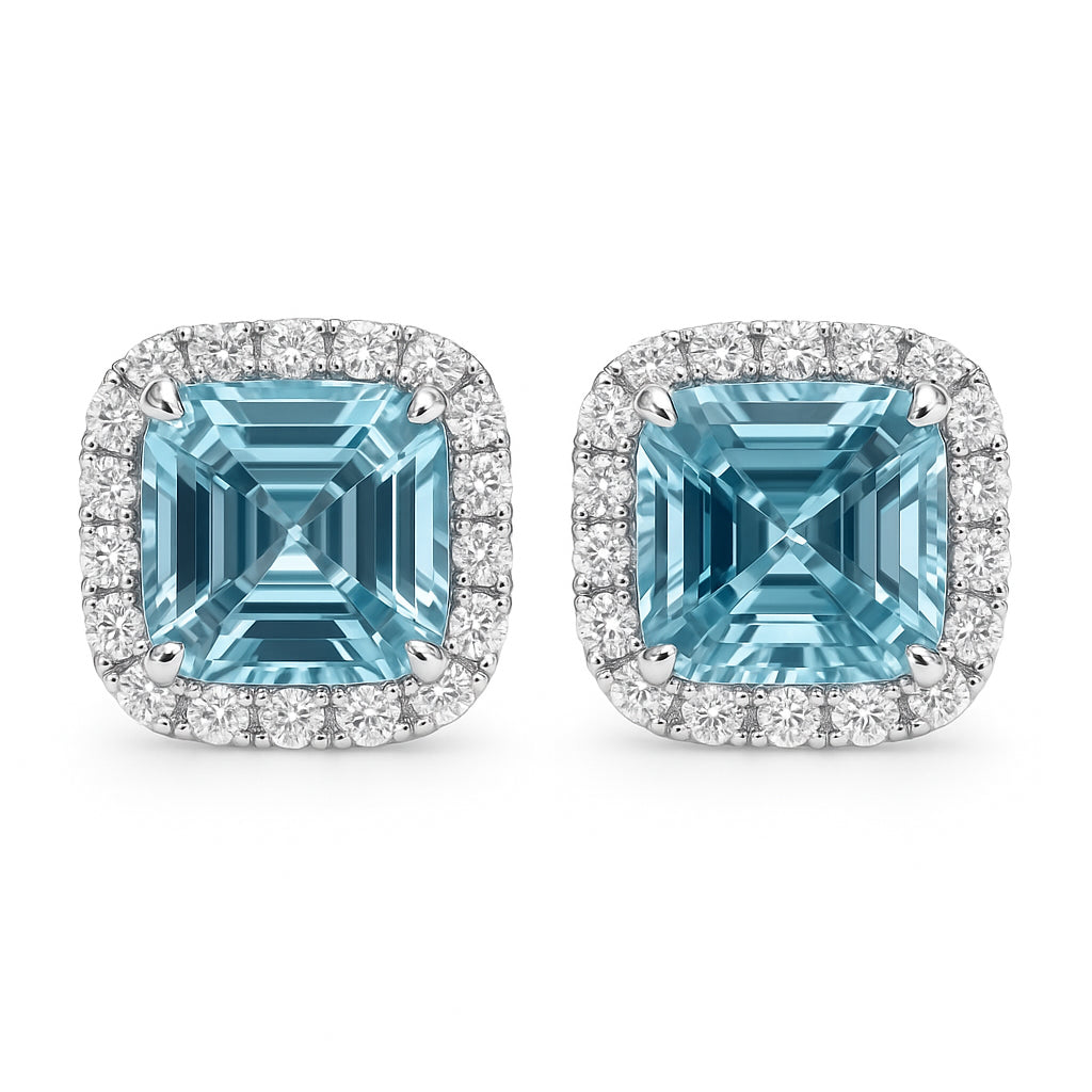 18K White Gold Aquamarine Earrings, 4.3ct