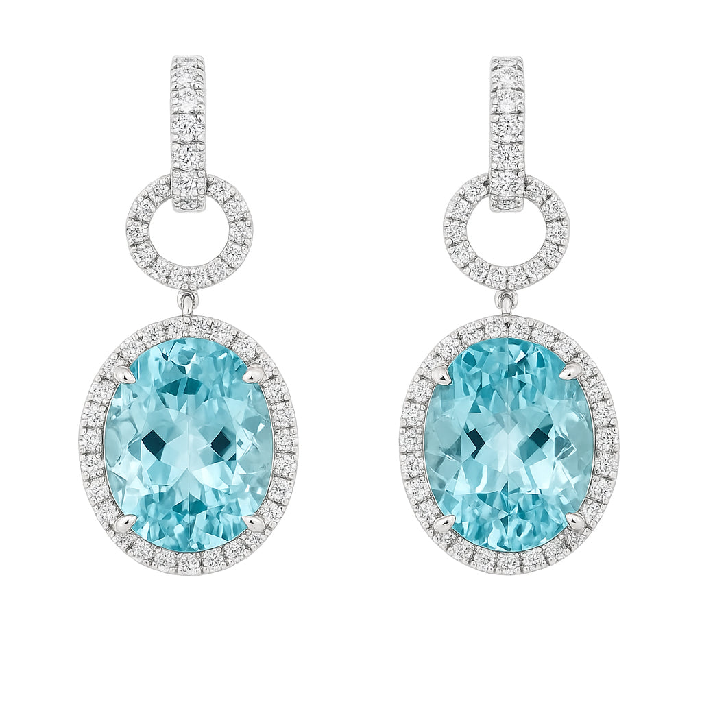 Handmade 18K White Gold Aquamarine Earrings, 12.89ct