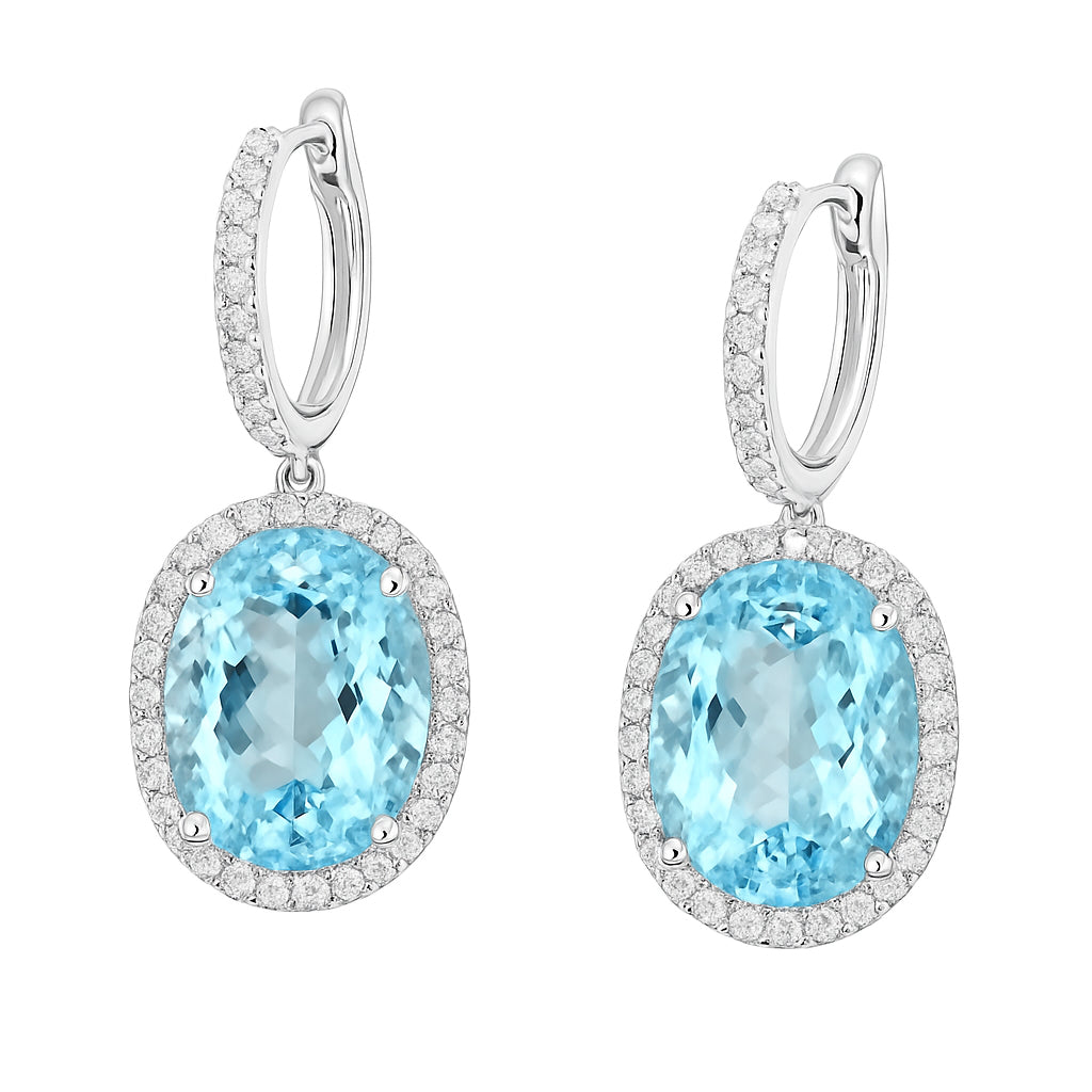 Handmade 18K White Gold Aquamarine Earrings, 11.93ct