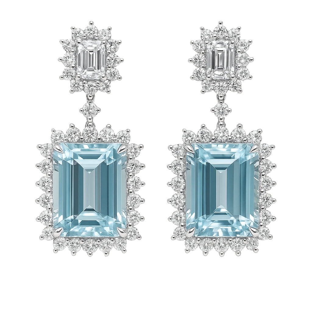 Handmade 18K White Gold Aquamarine Earrings, 8.67ct