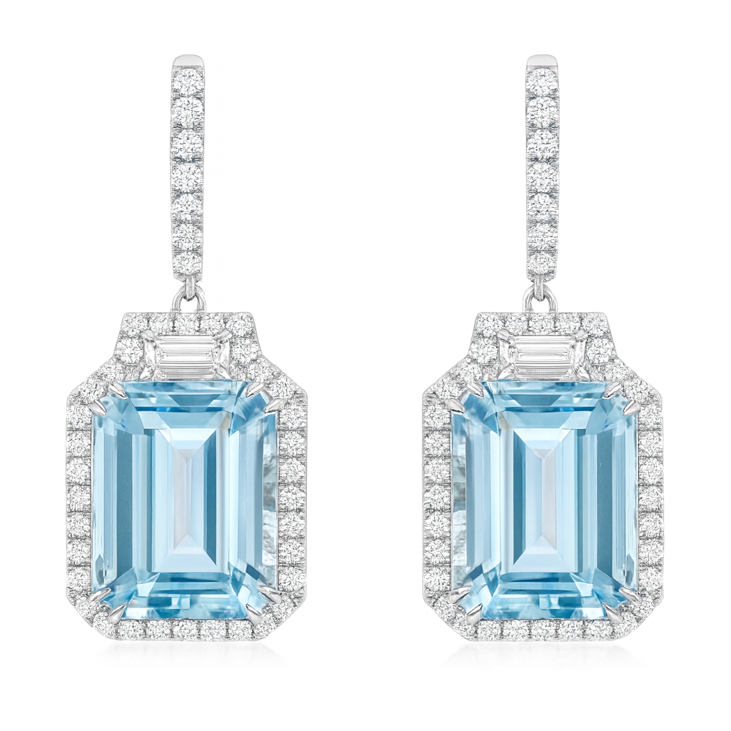 Handmade 18K White Gold Aquamarine Earrings, 16.49ct
