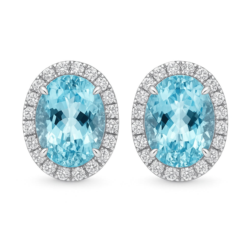 Handmade 18K White Gold Aquamarine Earrings, 9.94ct